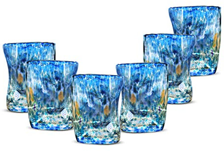 Gocce di Murano 6 Bicchieri Acqua Lavorati Secondo la Tradizione degli Artigiani di Murano, Bicchiere Soffiato e Lavorato a Mano 300 ml - Calici Acqua Eleganti e Preziosi