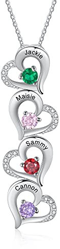 ALBERTBAND Collier pour mère personnalisé en argent Sterling 925 coeur pendentif nom gravure collier pour femmes fille fête des mères cadeau de saint valentin (4 cœur)