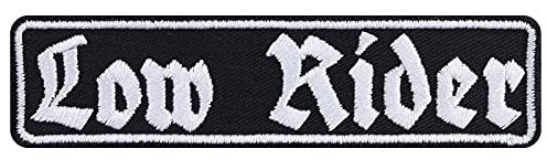 Biker Aufnäher Low Rider Aufbügler/Patch Rocker zum annähen | Bügelbilder Motorrad Geschenk Motorradfahrer Applikation für Leder-Jacke/Weste/Jeans/Boots/Koffer | 100x25mm