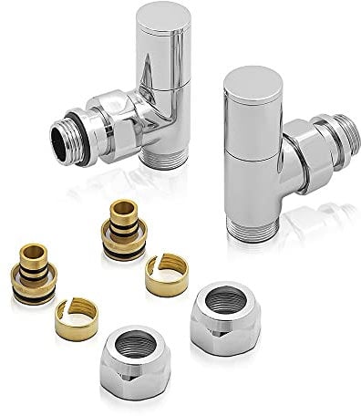 Set valvole scaldasalviette in acciaio cromato, COMPLETO di raccordi per tubi in multistrato da 16x2 mm, attacchi universali G ½