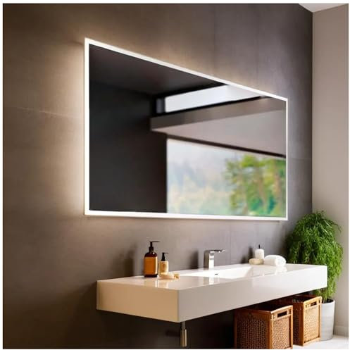 STYLE GLASS Specchiera bagno Luce LED 4000K, LUNA 120x60 cm Specchio Grande da Parete Luce Naturale, Moderno,Made In Italy