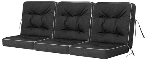 Bjird Bankauflage für Gartenmöbel, Gartenbank, Polsterauflage für Hollywoodschaukel, Auflagen für Gartenschaukelkissen, Sitzkissen, Stuhlauflage, Indoor/Outdoor - Schwarz - 180 cm (3 x 60 cm)