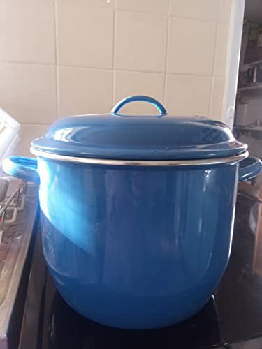 Vintage Inspired Enamel Steel Casserole Stock Pot Premium Enamel Crock Pot with Handles 24 cm Blue/Stainless