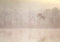 decomonkey Fototapete Wald Vintage 350x256 cm Design Tapete XXL Fototapeten Vlies Tapeten Vliestapete Wandtapete moderne Wand Schlafzimmer Wohnzimmer Landschaft See Baum Nebel Beige Grau