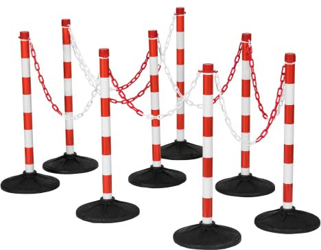 Plastic Post and Chain Safety Barriers, Red & White Plastic Free Standing Chain Link Kit