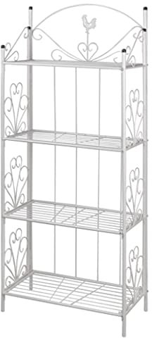 Pflanzenregal Metall 4-stufig, Pflanzentreppe Blumenbank Gartenregal Blumentreppe Verzierung, Antik Stil, Weiß 61,5 x 33 x 153 cm
