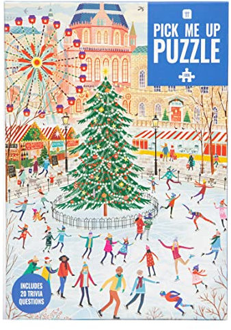 Talking Tables Eislaufen 1000 Teile Weihnachtspuzzle für Erwachsene | Illustriertes Winterpuzzle mit Weihnachtsbaum und Marktszene | Geschenk für sie, ihn