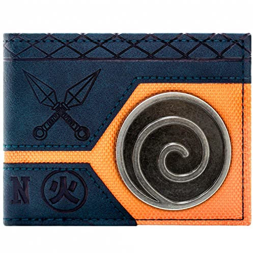 Shinobi Ninja Uzumaki Clan Swirl Crest Konoha Metallabzeichen Emblem Geldbörse/Geldbeutel Zweifach ID & Kartenhalter, Blau