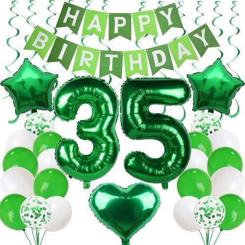 35 Luftballon Geburtstag Männer Frauen Grün - 35 Jahre Dekoration Party - Ballons für Mann und Frau