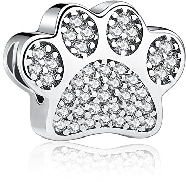 Alstiva Pfotenabdruck Charm 925 Sterling Silber 5A Zirkonia Charm Anhänger für Armband Charm Bead Pendant für Europäische Armbänder Halsketten Schmuck Geschenk für Damen Frauen