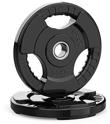 PhysKcal 2.5kg x2, 1-Inch Olympic Weight Plates with Rubber Finish, Black Barbell Plates Discs for Lifting and Strength Training, Solid Cast Iron Core Weights Set for Barbell