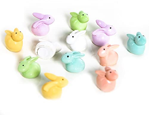 Logbuch-Verlag kleine Osterhasen-Figuren, 12er Set: Bunte Mini-Hasen Osterdeko, Osterschmuck für Tischdeko, Geschenke und Osterfest, Deko-Figuren mit Aufkleber aus Polyresin, Indoor, 2 cm