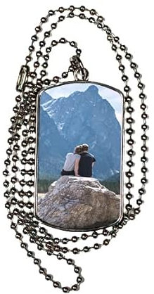 LolaPix Chapa Militar Personalizada. Cadena Personalizable. Placa Personalizada con Foto y Texto. Regalos Originales. Collar Hombre. Rectangular 2'6x4'7 cm.