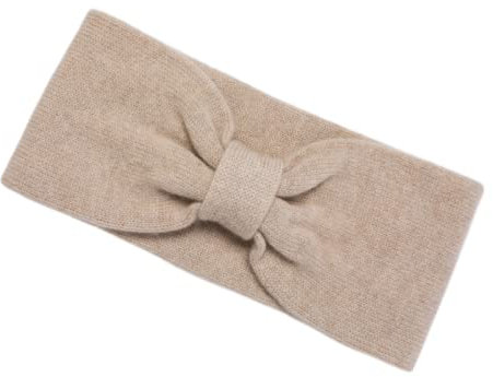 Prettystern Damen 100% Kaschmir 2-lagig Schleife Stirnband Ohrenwärmer Kopfband Winter Cashmere Haarband Headband Beige