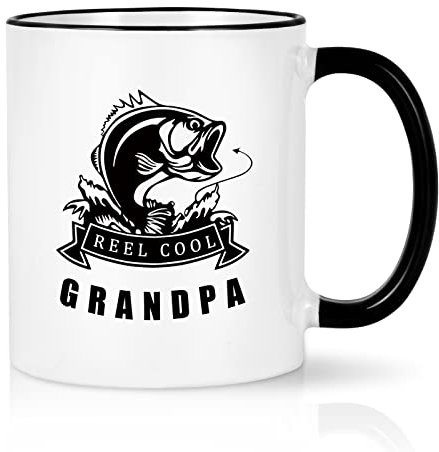 YHRJWN - Grandpa Fishing Gifts - Grandpa Father's Day Gift - Grandpa Fishing Mug - Best Grandpa Gifts for Grandfather Papa, Birthday Christmas Grandpa Coffee Cup 11 Oz (Black Handle)
