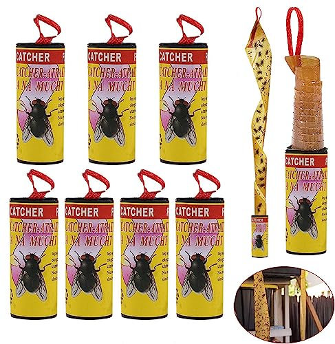 BTORER 8Pcs Glue Paper Trap for Catching Bugs Insects Fruit Flies Moths, Sticky Hanging Fly Trape Catcher Ribbon, Fruit Fly Gnat Trap for House, Garden, Bullpen, Stable,Pasture - Eco-Friendly