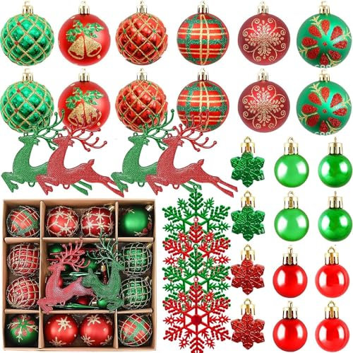 Weihnachtskugel Ornamente-40pcs Bruchsicherer Weihnachtsbaum-Dekorative hängende Ornamente mit Schleife für Weihnachtsfeier-Kranz-Home-Dekoration (Rot,Grün)