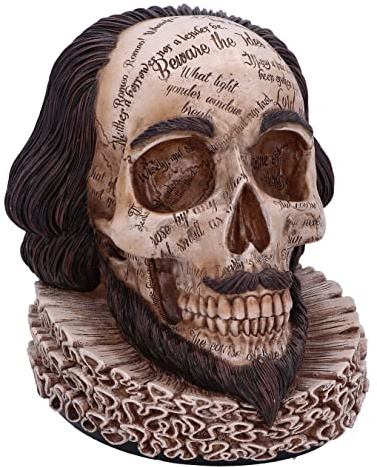 Nemesis Now Shakespeare's Legacy 16 cm, Kunstharz, Shakespeare-Totenkopf-Figur, inspiriert von William Shakespeare, gegossen aus feinstem Harz, handbemalt