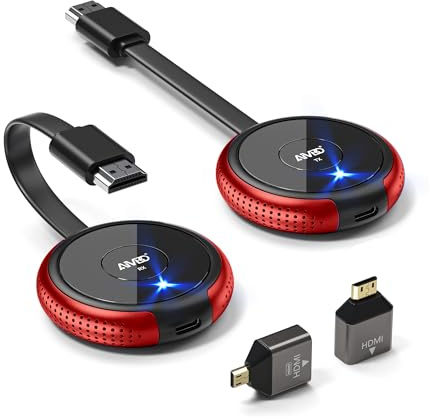 AIMIBO Wireless HDMI Transmitter and Receiver 4K, Wireless HDMI 5G,Plug and Play, HDMI Wireless Kit for Laptop, Camera, Cable Box, DVD, Netfix, Phone to Monitor, Projector, HDTV-165FT/50M (Red)