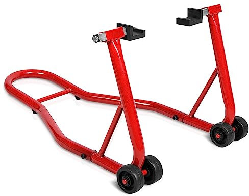 TANGZON Motorcycle Rear Paddock Stand, Adjustable 14-20cm Width Motorbike Rear Wheel Lift with 4 Wheels & Anti-Slip Pads, Heavy Duty Metal Sport Bikes Stand for Garage Repair Shop (Red)