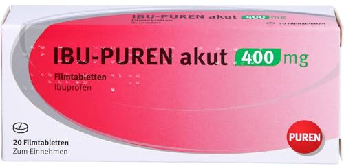 IBU-PUREN akut 400 mg 20 Schmerztabletten - schnelle Schmerzlinderung, wirksam bei Kopf- und Zahnschmerzen, Fiebersenkend, für Erwachsene und Jugendliche ab 12 Jahren