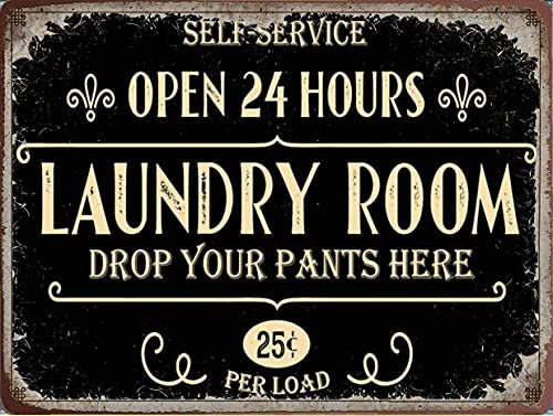 Cartel de madera rústica con texto en inglés Open 24 Hours Laundry Room, 30 x 20 cm, divertido letrero de estaño para decoración de pared