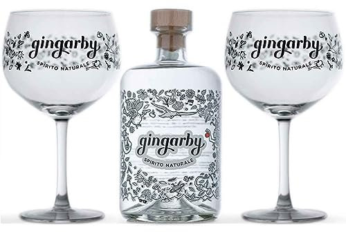 GinGarby Confezione FIRST LOVE GIN + 2 Bicchieri | Ginepro, Mela Rosa dei Sibillini, Pesca della Valdaso, Erbe mediterranee, Spezie | Set Bottiglia Serigrafata 70cl. + 2 Calici