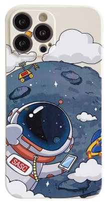 Yonds Queen for iPhone 15 Pro Max Cute Case, Cool Cartoon Astronaut Planet Moon Space Design Stylish TPU Bumper Shockproof Anti-Slip Protector Fashion Case (White Moon, iPhone 15 Pro Max)