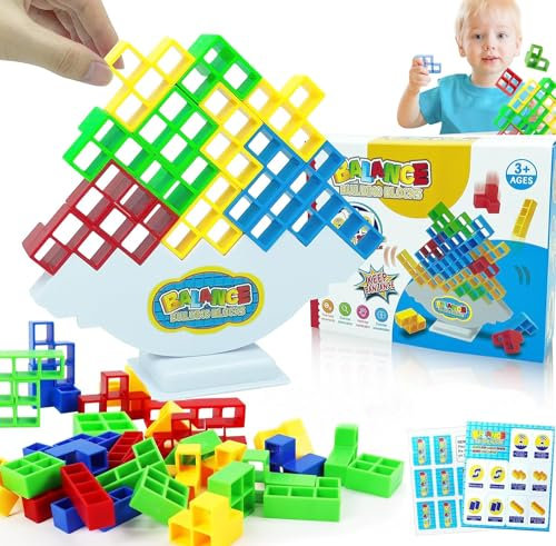Afufu Tetra Tower Balance-Spiel 48 PCS, Balance Spielzeug Stapelblöcke Balancing Spiel, Schaukelstapel Hoch Kinder-Balance-Spielzeug, Stapelspiel für Jungen und Mädchen ab 3+ Jahre