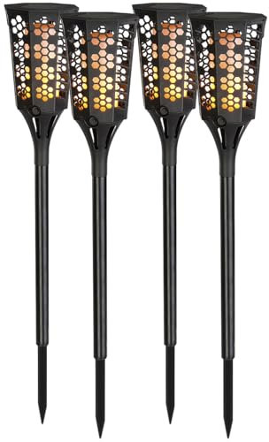 Lunartec Fackel: 4er-Set LED-Solar-Gartenfackeln mit Flammen-Effekt und Akku, 78 cm (Fackeln Solar, Solarlampe Fackel, Gartenleuchte Standleuchte)
