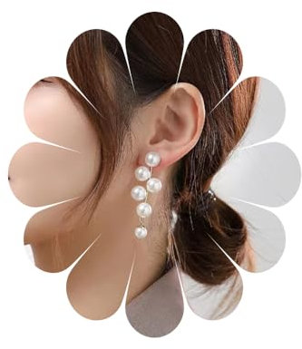 Perlen Ohrstecker lange Perlenohrringe Gold Quaste Vintage Perlenkette Ohrringe Perle Hochzeit Ohrringe für Mädchen Frauen Schmuck Geschenke (EarringPearl3A)