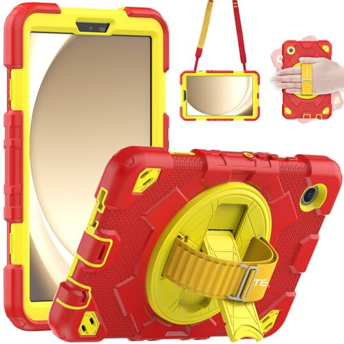 TECHGEAR SUPE Case fits Samsung Galaxy Tab A9 8.7 (SM-X110 / SM-X115) Tough Rugged HEAVY DUTY Shockproof Fun Case for Kids Boys Girls with 360 Rotating Stand, Hand Strap & Shoulder Strap