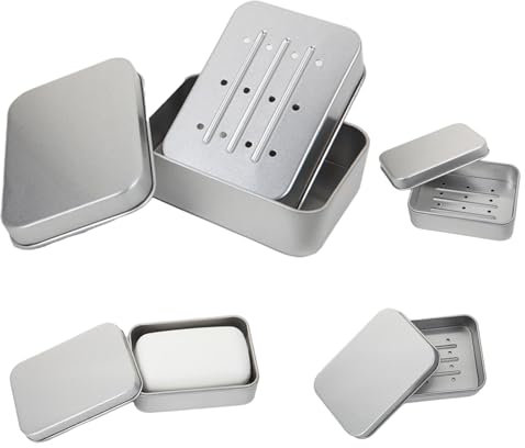 4 Stück Seifenschalen Seifenschale mit Deckel und Ablauf Seifenbox aus Aluminium Seifendose Reise Wasserdicht Langlebig Umweltfreundlich Festes Shampoo Aufbewahrung Metallbehälter
