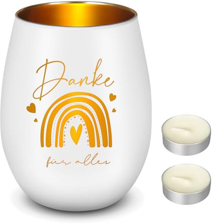 Nuenen Teelichtglas mit 2 Weißen Teelichtern Teelichthalter Kerzenglas mit Kerzen und Gravur Danke für Alles Ruhestandsgeschenk für Kollegen Abschied Dankeschön Geschenk für Jobwechsel Erzieherin