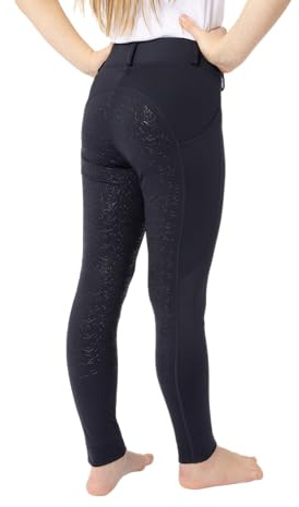 HORZE Kinder Reitleggings DEA, Reithose Mädchen, Gürtelschlaufen, Vollbesatz, Handytasche, Blau, 134/140