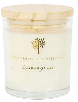 Nicola Spring Lemongrass Scented Candle - 130g - 21 Hour Burning Time Natural Soy Wax Single Wick Candles Relaxing Fragrance Aromatherapy Gift Set