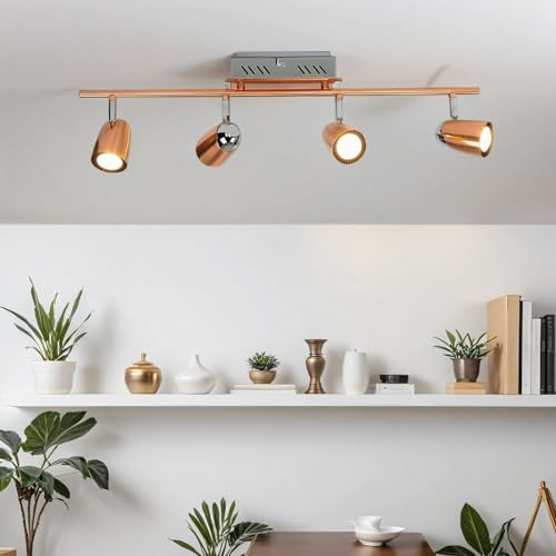 Licht-Erlebnisse LED Deckenstrahler Edelstahl Glas in Kupfer Chrom Küche Flur L:64,5 cm 1960 lm 3000 K warmweiß verstellbare Deckenlampe Innen SKYLAR
