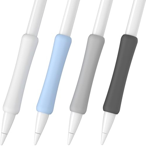 FAFALITHIC 4 Stück Silikon Grip Kompatibel mit Apple Pencil 1. Generation, Apple Pencil 2. Generation, Apple Pencil Pro & Apple Pencil USB-C Ergonomischer Griff (Weiß/Blau/Grau/Schwarz)