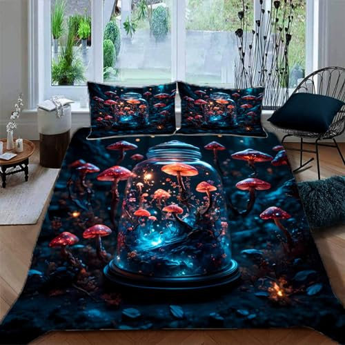 Ruiqieor Bettwäsche 135x200cm,Pilz, Driftflasche Motiv Bettwäsche Set 3teilig,1 Bettbezug+2 Kissenbezug 80x80 cm,3D Tier gedruckte Junge Mädchen Bettwäsche（#2）