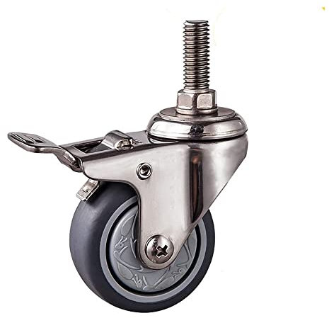 Lenkrollen, drehbare Bürorollen, 50 mm, Lenkrollen aus Edelstahl 304, Möbelrollen, mit Gewinde M10 x 25 mm, für Couchtischrollen, Schranksitzrollen, Drehstuhlrollen (Bremse 1,5 Zoll)