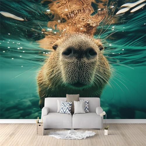 Art Fototapete Tierisches Capybara Wohnzimmer Schlafzimmer Vlies Tapete Wandtapete UV-Beständig Montagefertig 200 x 140 cm Wanddekoration