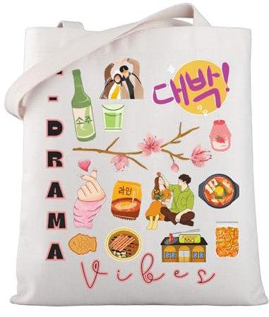 MYSOMY K-drama Vibes Canvas-Tragetasche, K-Drama-Fan, Geschenk, koreanischer Stil, K-Drama-Liebhaber, Umhängetasche, K-Drama Addict Geschenk, K-drama Vibes Tb, 13.7inch*15inch