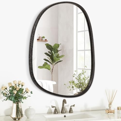 Lzuso Asymmetrischer Hängespiegel Unregelmäßiger Ovaler Holzrahmen Wandspiegel Moderner Einzigartiger Dekorativer Eingangsbereich Badezimmer Eitelkeit Wohnzimmer Schlafzimmer Kunstvoller Wandspiegel