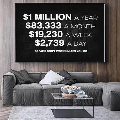 SHINERING Inspirierende 1 Million Dollar Bürodekoration Wandkunst Leinwandgemälde Erfolgreicher Unternehmer Inspiriert Millionär Wandbild Schlafzimmer Heimdekoration 50X70Cm Kein Rahmen
