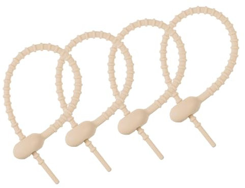 sourcing map 4 Pack Silicone Cable Ties 7 Inch Reusable Zip Ties Twist Ties Elastic Wire Tie Cord Organizer for Bag Clip Cord Management, Light Brown
