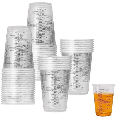 50 Pezzi Vasos Medidores de 240 ml, Vaso Medidor con Escala, Vaso Mezclador de Pintura, Vaso Medidor de Plástico Pequeño, Vaso Medidor, para Líquidos, Mezclar Resina, Pintura, Cocinar