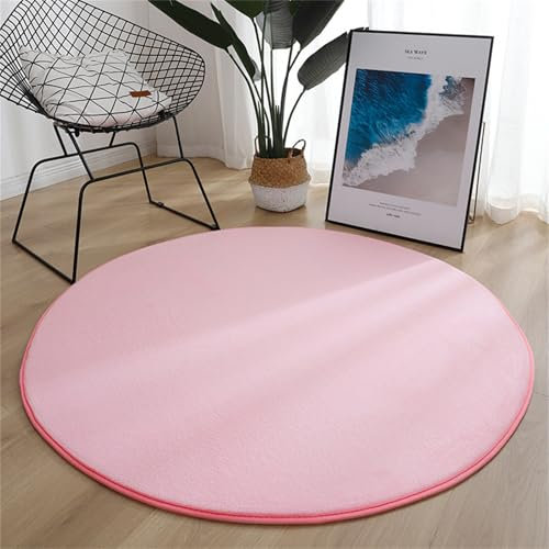 Hearda Teppich Rund, Reppich Schlafzimmer, Einfarbiges Korallenfleece Innenbereich Runder Teppich, Waschbarer rutschfest Teppich, fürs Wohnzimmer, Kinderzimmer, Büro (100cm,Hellrosa)