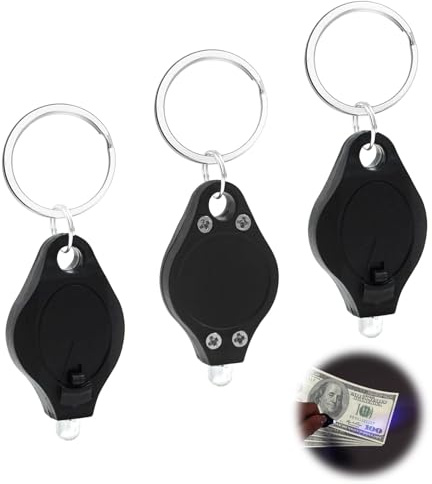OnrySxn UV-Geldprüfer, Schlüsselanhänger, 3 Mini-LED-Schlüsselanhänger-Taschenlampen, Taschenlampe, tragbarer Detektor, Wasserzeichen, Schwarzlicht, UV-Licht mit schwarzer Schale zur Erkennung von