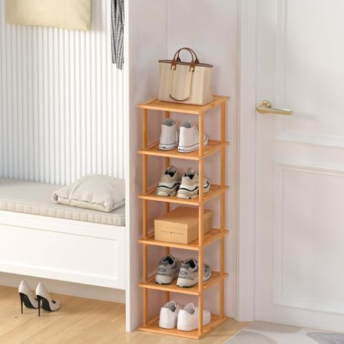 Aniston Vertikales kleines Schuhregal mit 6 Ebenen, freistehend schmal Schuhregal Organizer für Garage, Schrank, Tür, Garage, Studentenwohnheim, Wohnzimmer, kleine Räume (6 Ebenen)