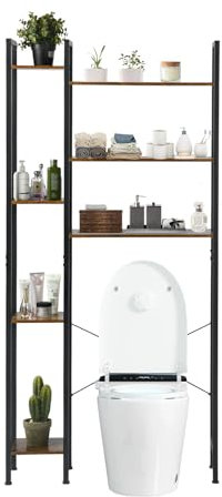 ZZINOKE Estanteria Baño Encima WC, Estantería Superior para Lavadora, Estantería Baño Multifuncional, Estante Organizador de Baño Ahorra Espacio con 7 Baldas, Estilo Vintage, Marrón y Negro.